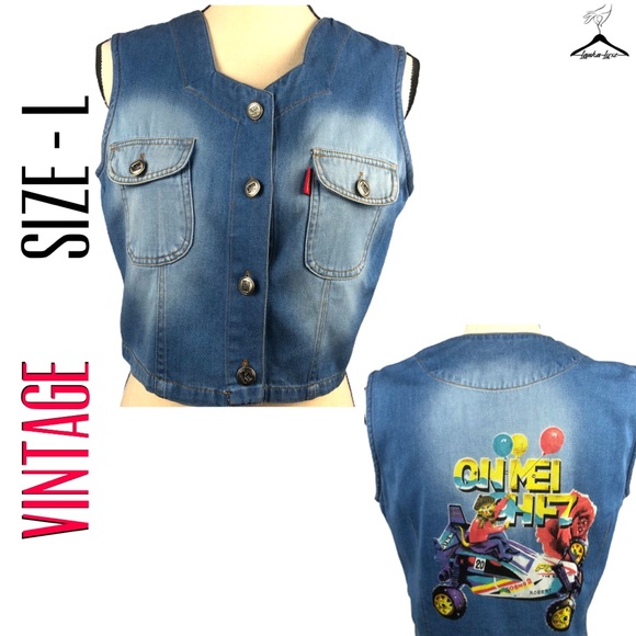 Vintage SJ Joushikmei Denim Graphic Printed Vest - Picture 1 of 11